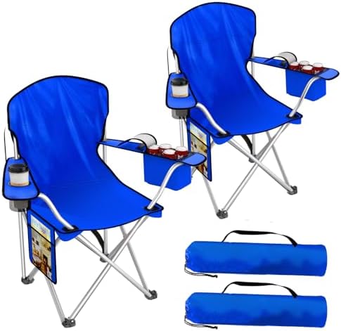 Folding Camping Chairs Durable 600D Oxford, Portable Outdoor Chair with Cooler Pouch, Cup Holder & Storage Pocket for Camping, Beach, Fishing