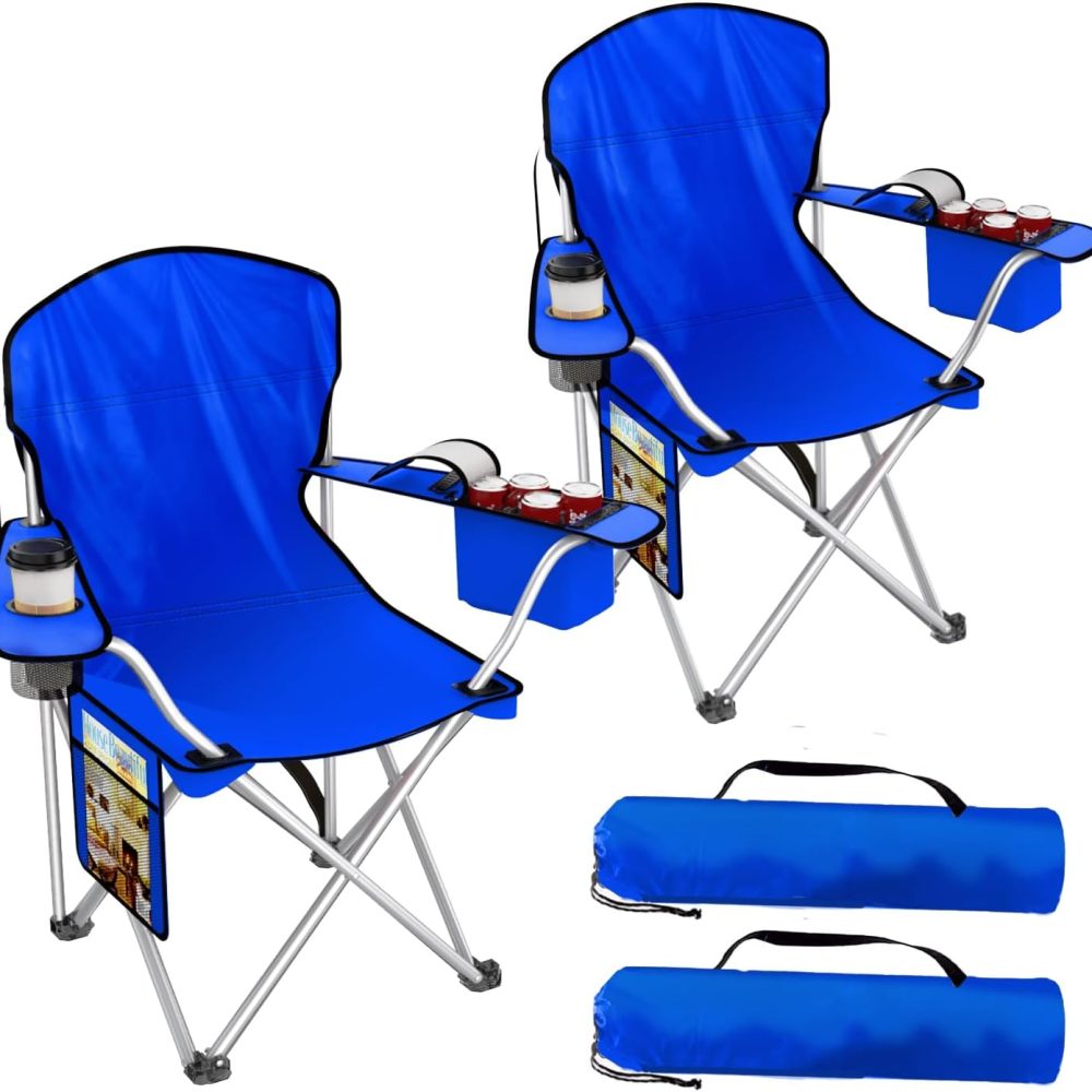 Folding Camping Chairs Durable 600D Oxford, Portable Outdoor Chair with Cooler Pouch, Cup Holder & Storage Pocket for Camping, Beach, Fishing - Image 9