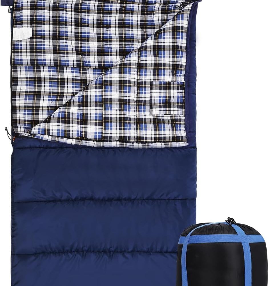 REDCAMP Flannel Sleeping Bag for Adults, Comfortable Cotton Sleeping Bags for Camping with Detachable Hood, Red/Grey/Blue - Image 9