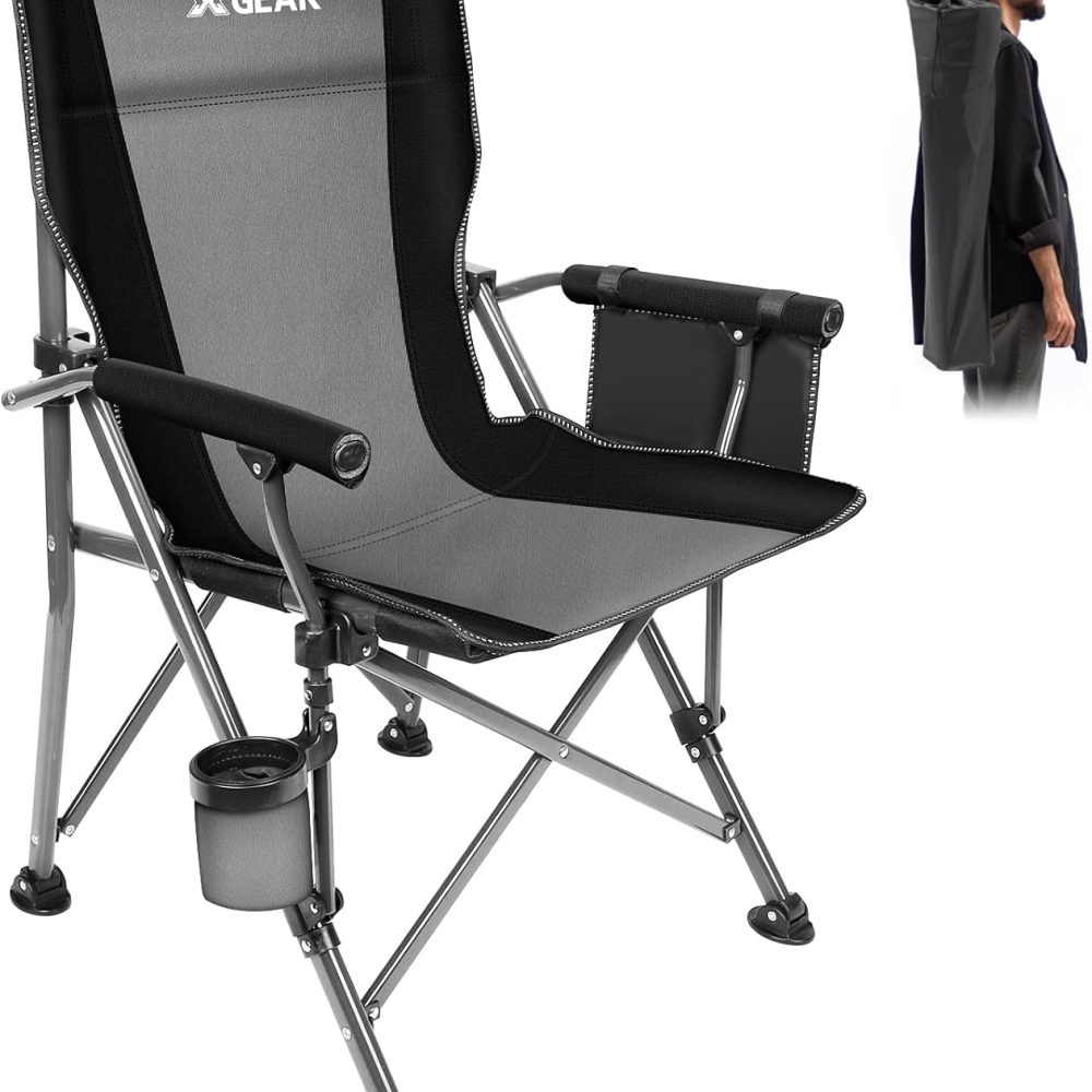XGEAR Camping Chair with Padded Hard Armrest, Sturdy Folding Camp Chair with Cup Holder, Storage Pockets Carry Bag Included, Support to 400 lbs - Image 9